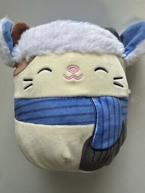 Original Squishmallows Cam Cat Winter Plush Blue Scarf Hat 8 Inch